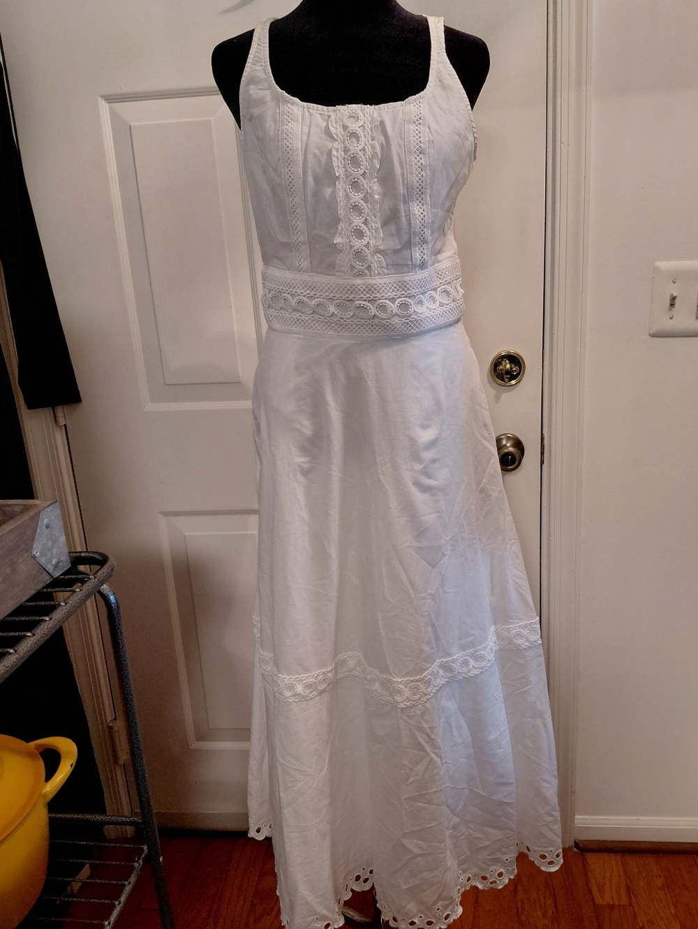 Used J Crew White Sleeveless Eyelet Maxi Dress